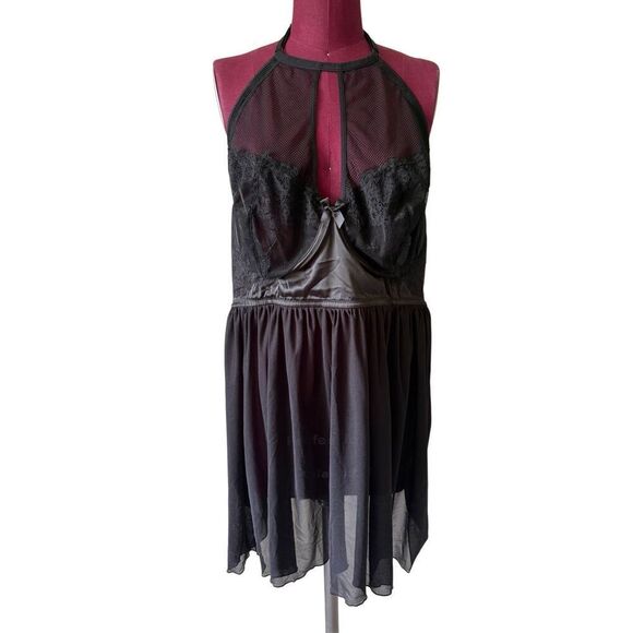NEW Torrid Lace Mesh Babydoll size 3 3X 22 24 Black Halter - Picture 2 of 6
